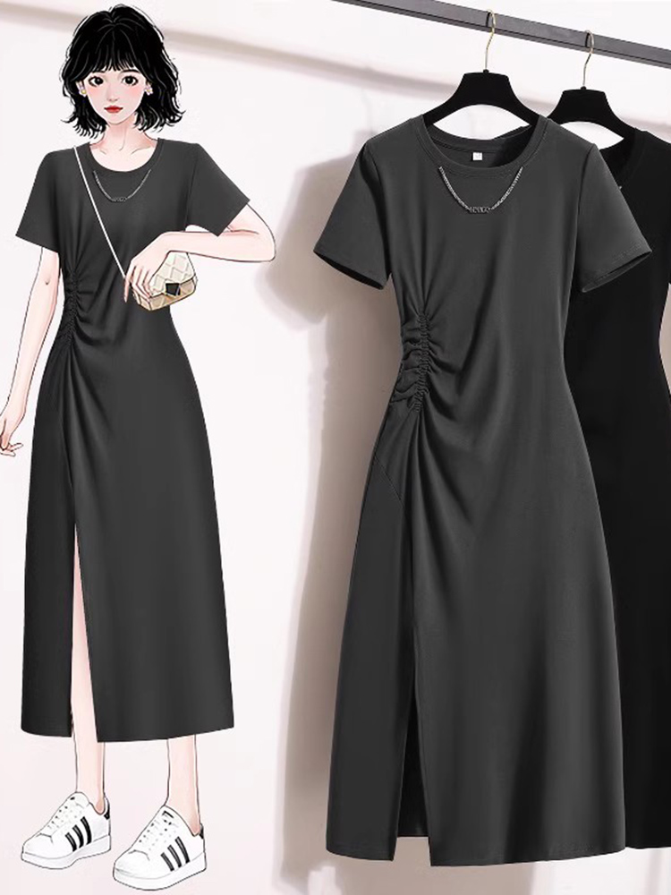 Korean Style A Line Shirt Dress - Casual elegante jurk met korte mouwen,