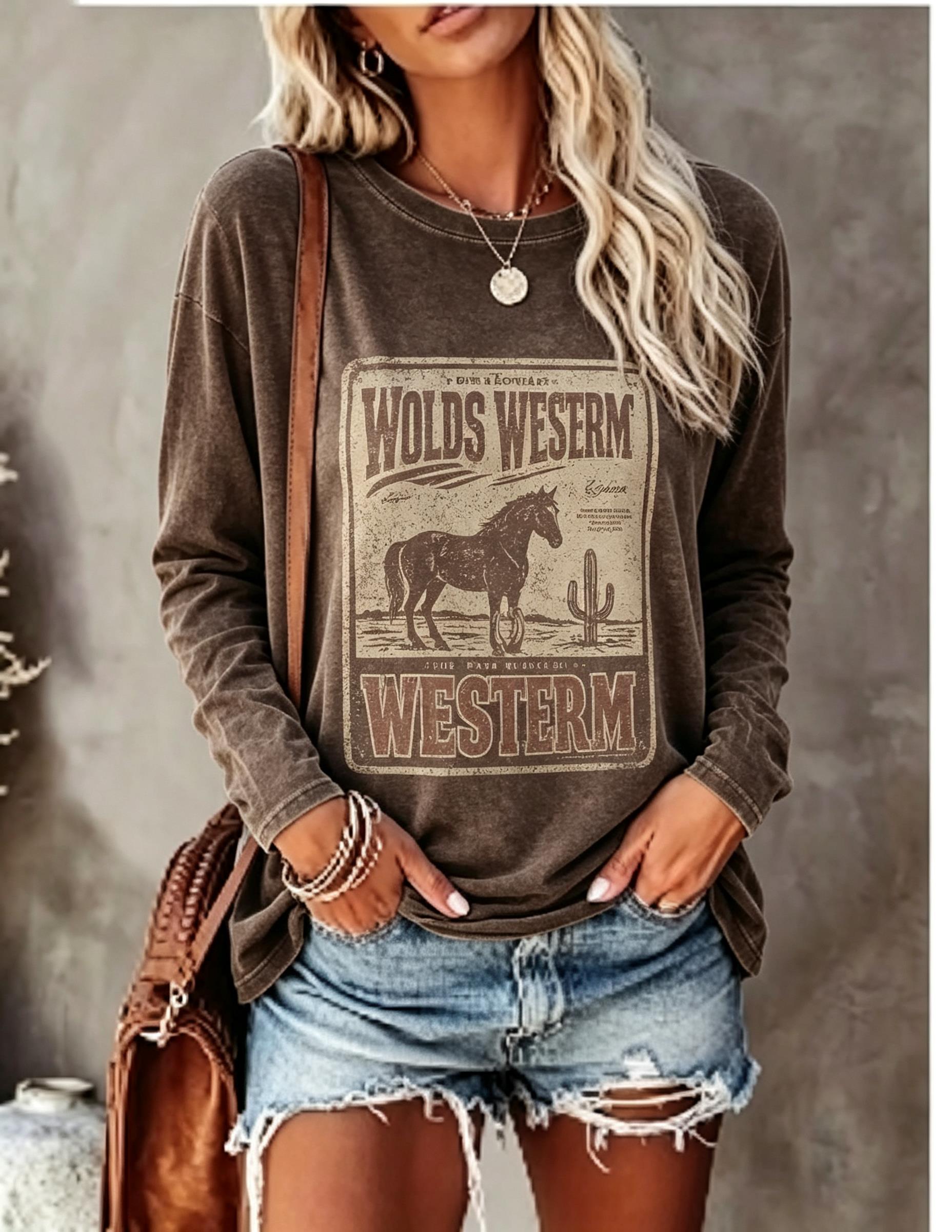 Blouses - Dames T-shirt met lange mouwen, vintage